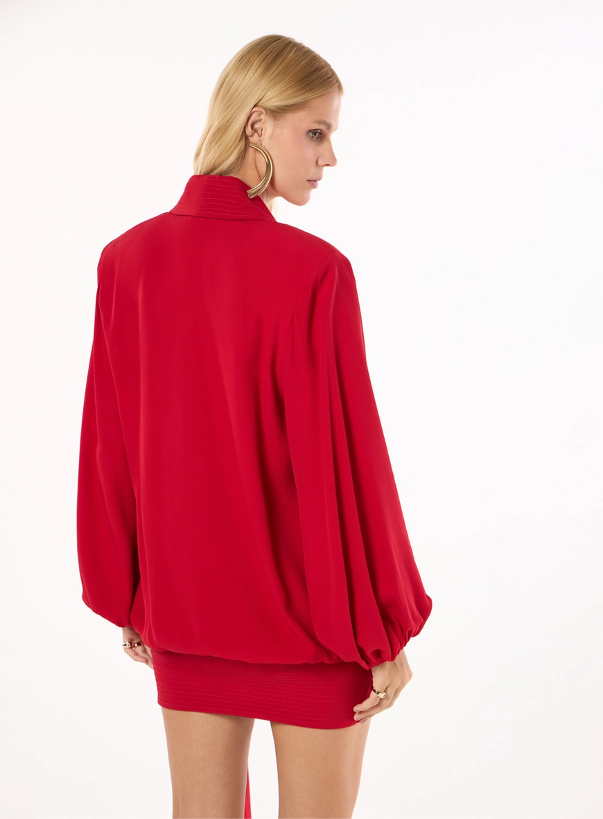 Vestido Curto Crepe Manga Longa- Rubi