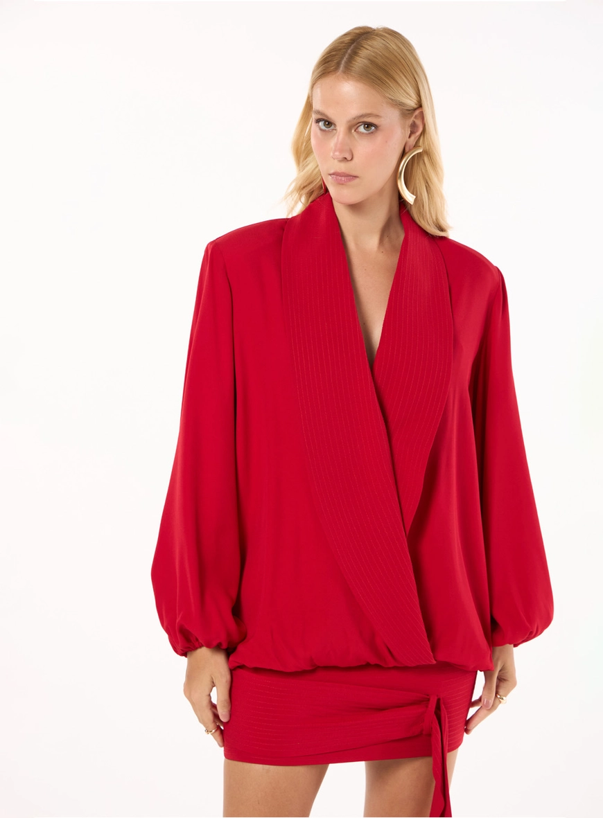 Vestido Curto Crepe Manga Longa- Rubi