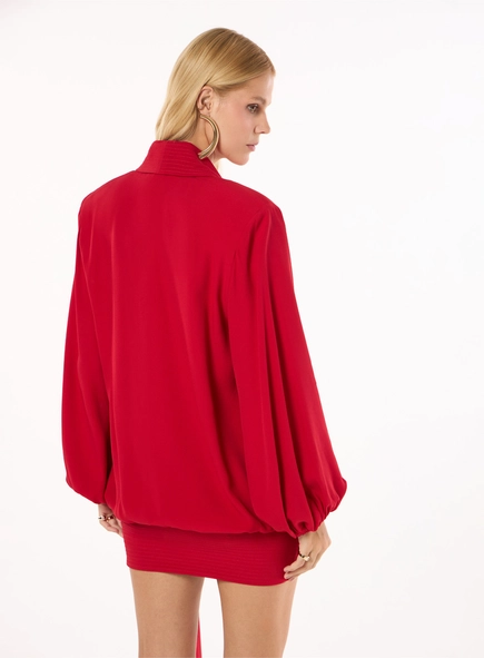 Vestido Curto Crepe Manga Longa- Rubi
