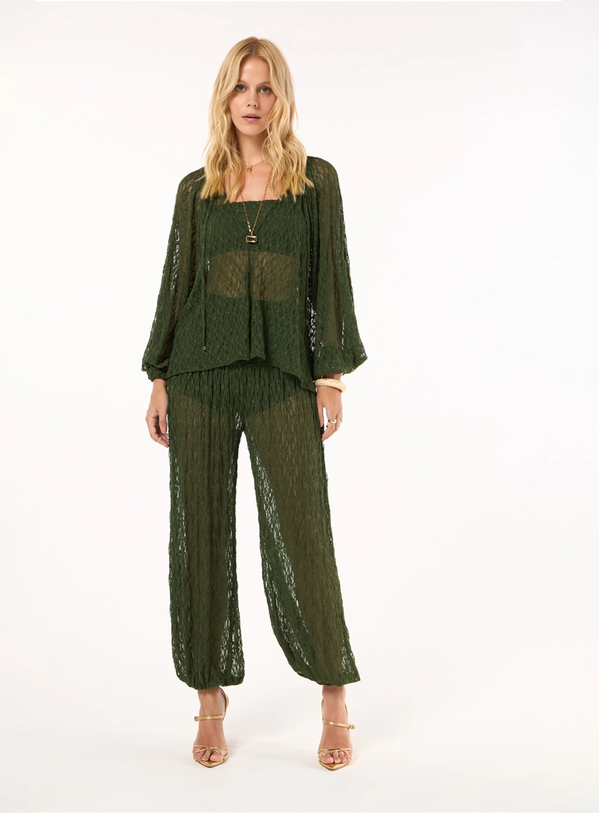 Conjunto Renda Blusa E Calça Aladim - Verde