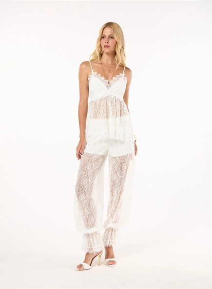 Conjunto Renda Bata E Calça - Off White