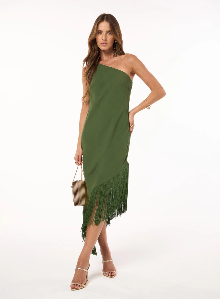 Vestido Midi Franjas - Verde Pinho
