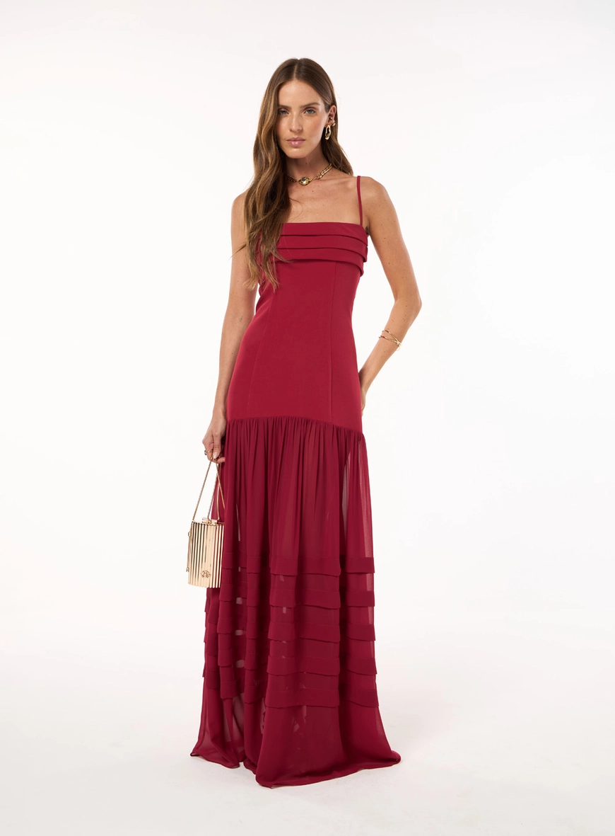 Vestido Longo Chiffon - Carmim