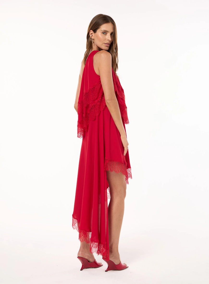 Vestido Curto Ombro Só - Cereja