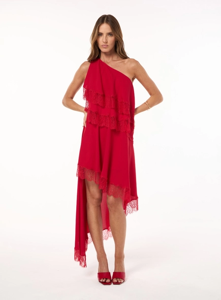 Vestido Curto Ombro Só - Cereja