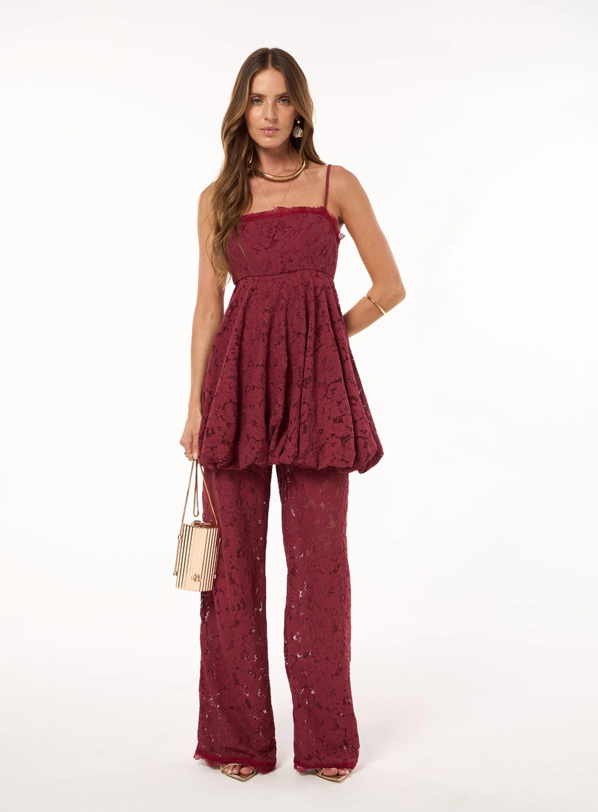 Conjunto Blusa Balonê E Calça - Carmim
