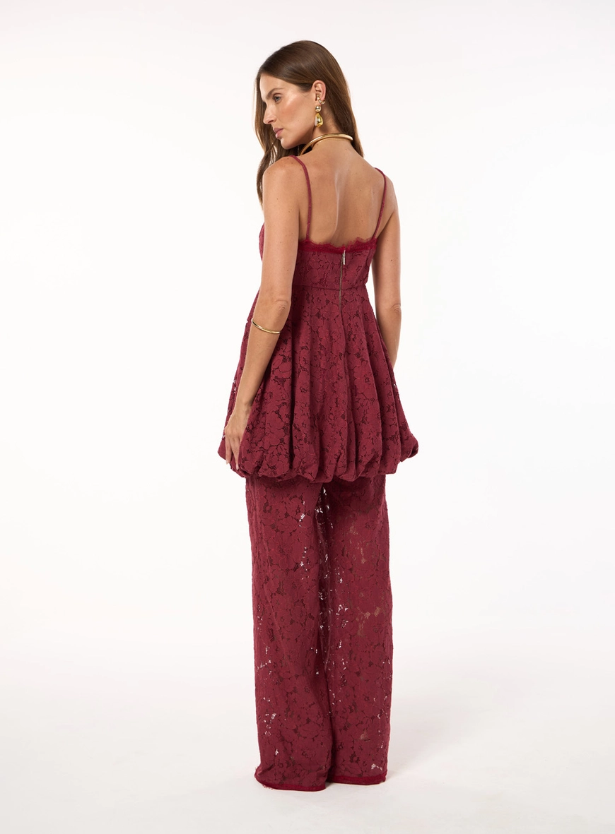 Conjunto Blusa Balonê E Calça - Carmim